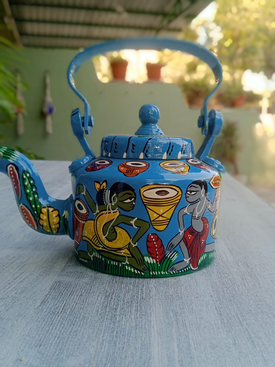 Hand-Painted Bengal Pattachitra Decorative Kettle | West Bengal Folk Art | Traditional Indian Home Décor Gift