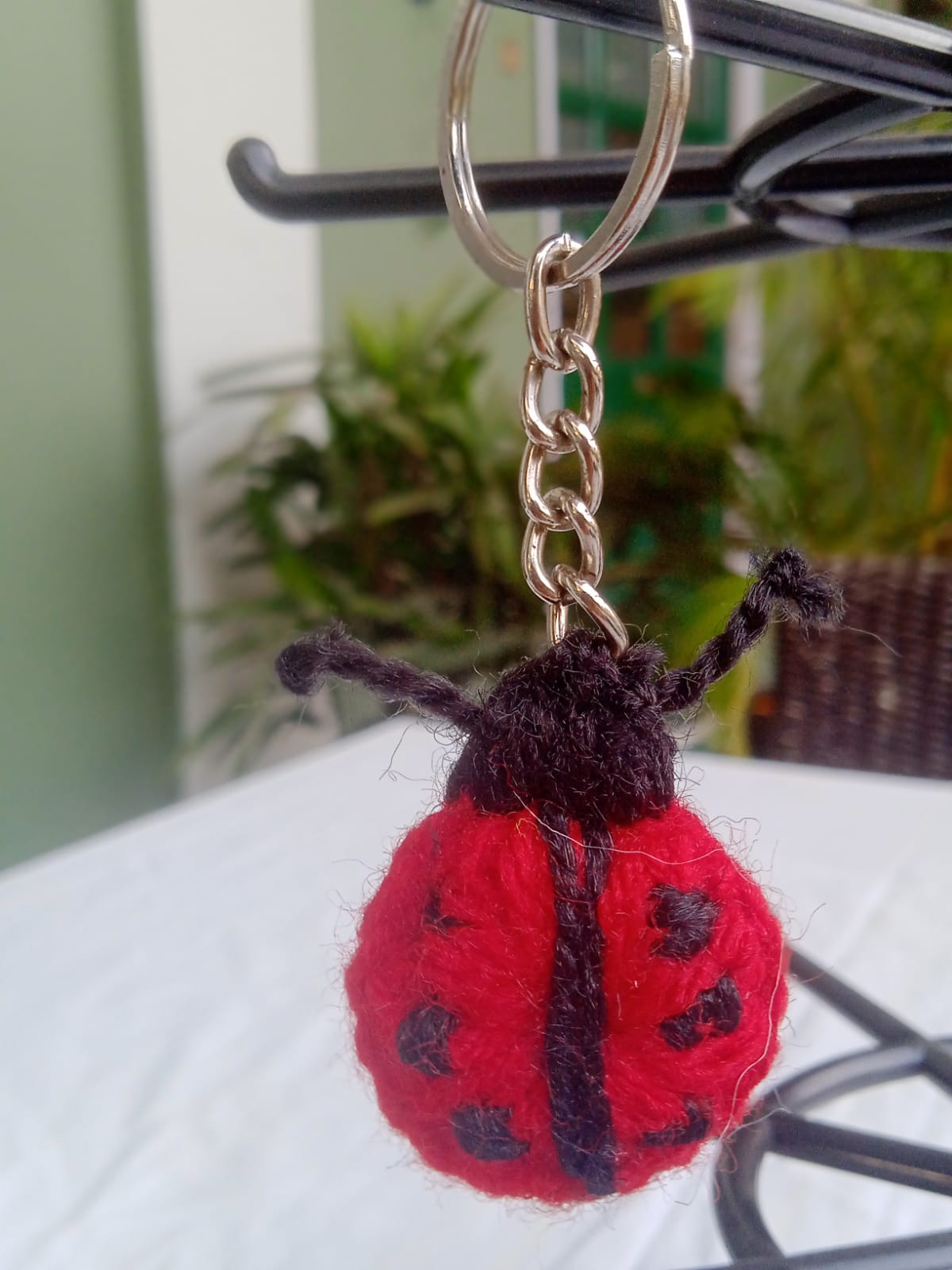 Handmade Crochet Ladybug Keychain – Red