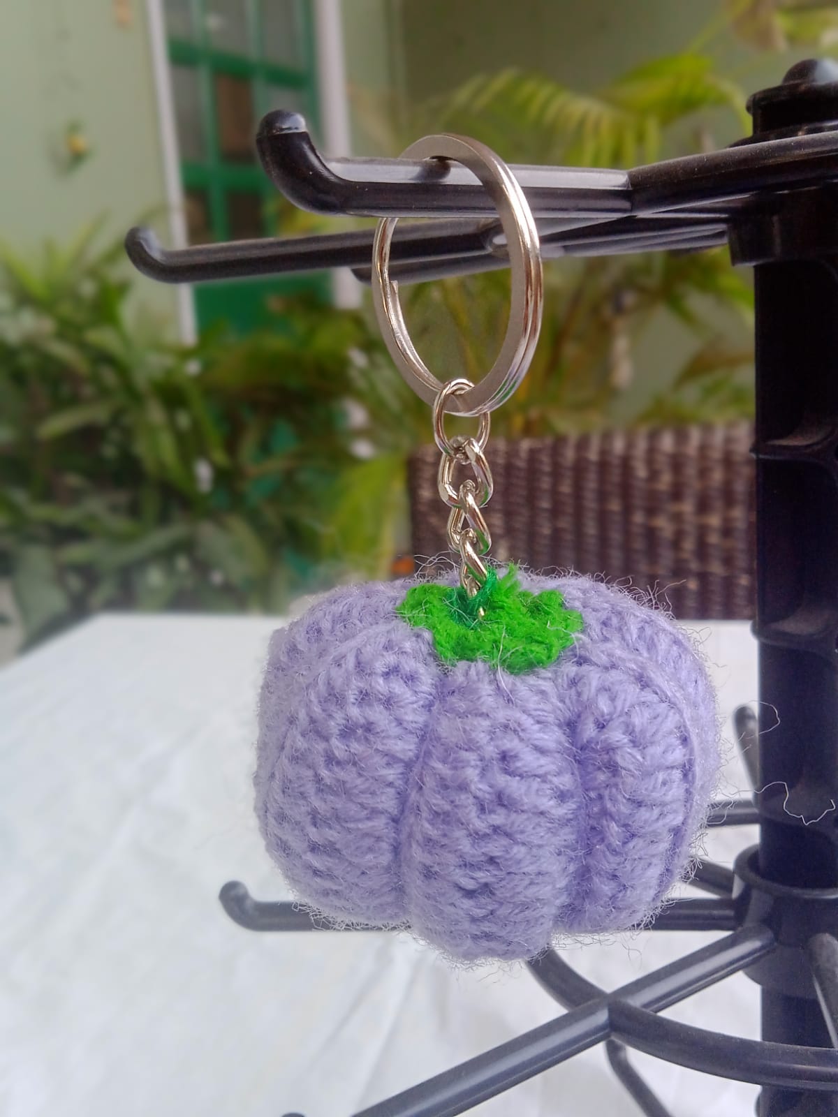 Handmade Crochet Pumpkin Keychain – Lavender