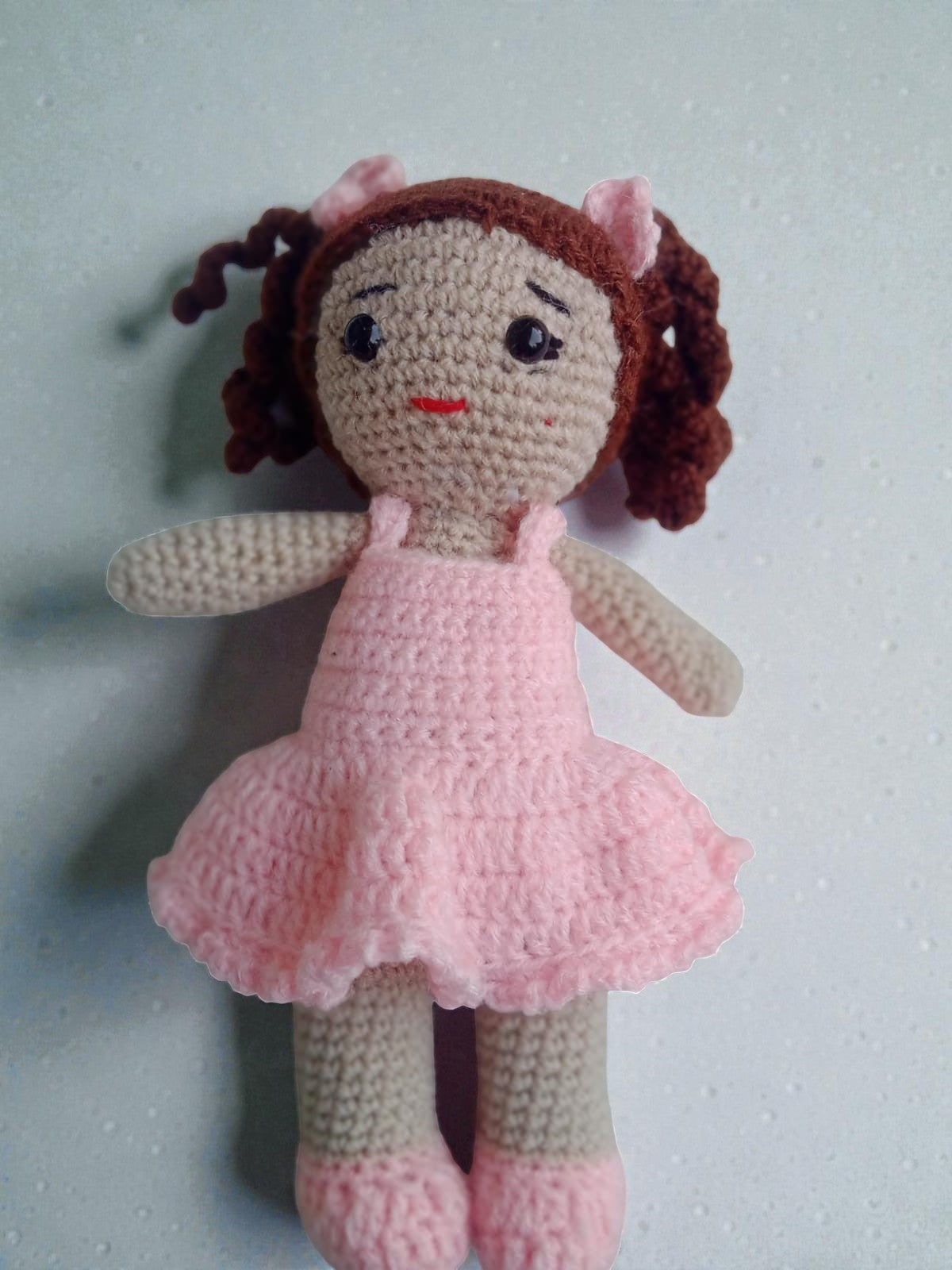 Handmade Crochet Baby Doll – Pink Dress (Soft Toy)