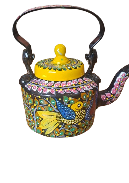 Handmade Pattachitra Kettle - (Black And Yellow)
