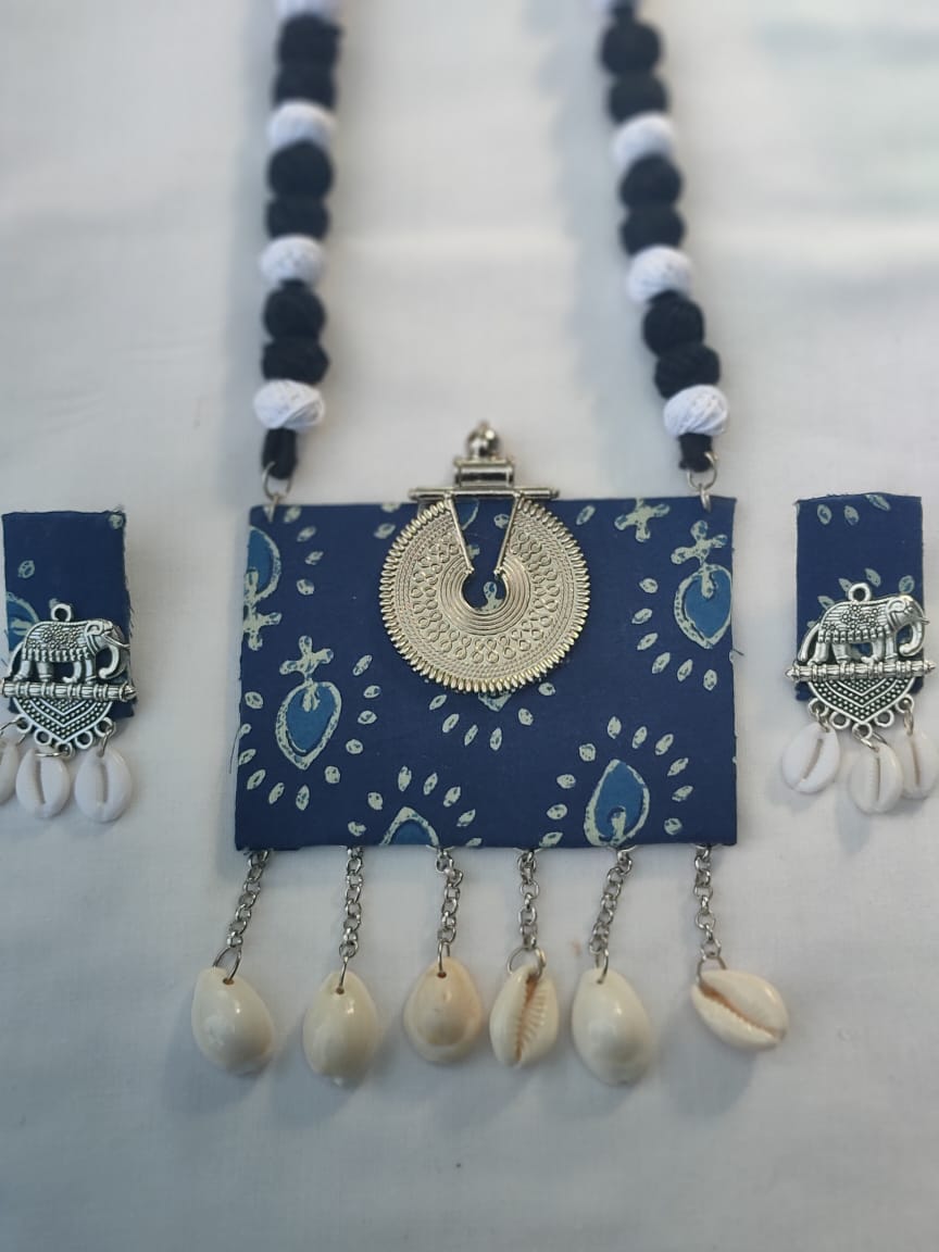Handmade Fabric & Shell Jewelry Set ā Boho Elegance