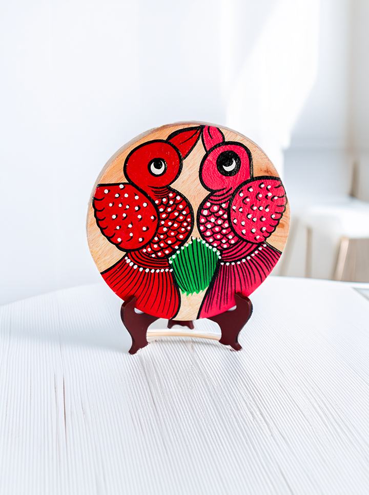 Handmade Wooden Pattachitra Decor Plate with Stand