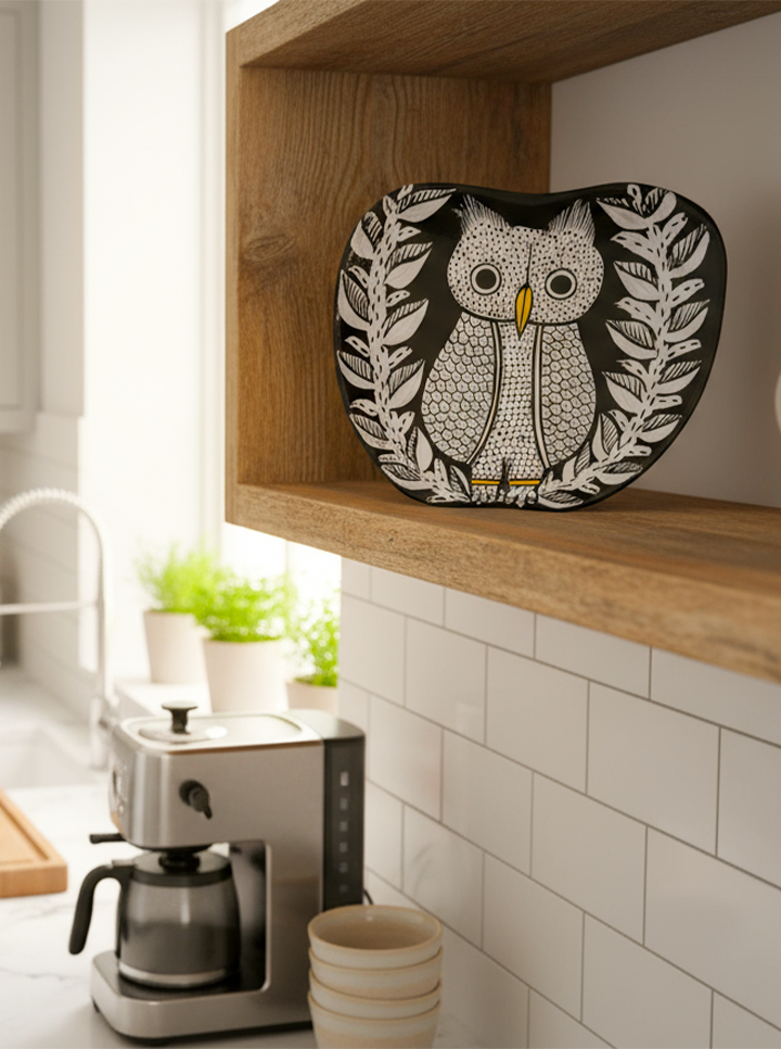 Handpainted Owl Apple Shaped Wooden Tray