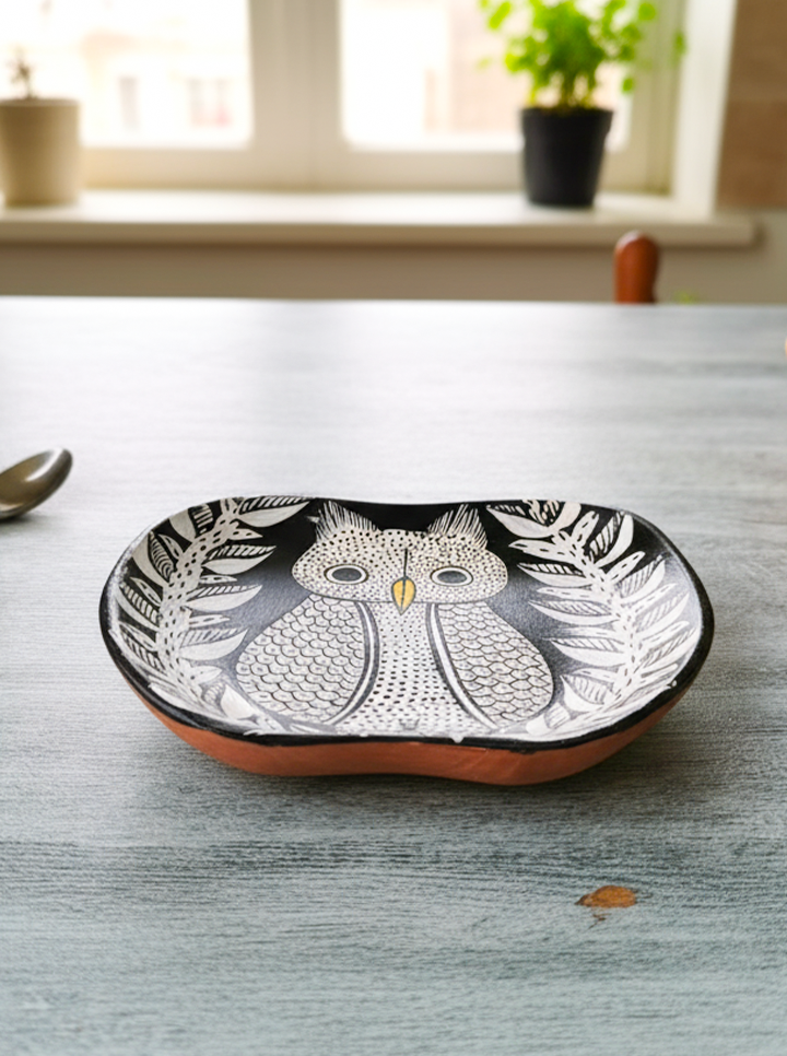 Handpainted Owl Apple Shaped Wooden Tray