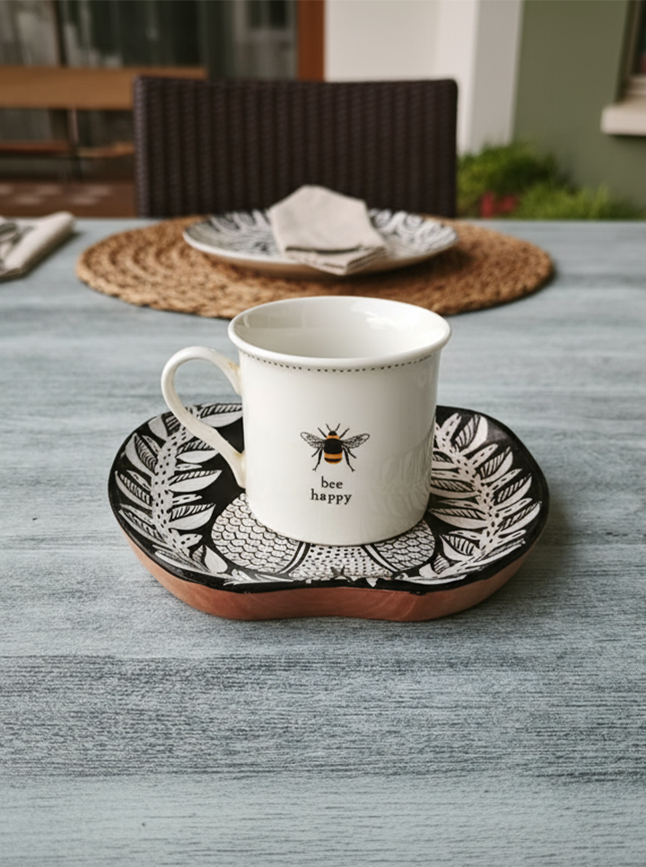Handpainted Owl Apple Shaped Wooden Tray