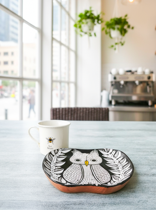 Handpainted Owl Apple Shaped Wooden Tray