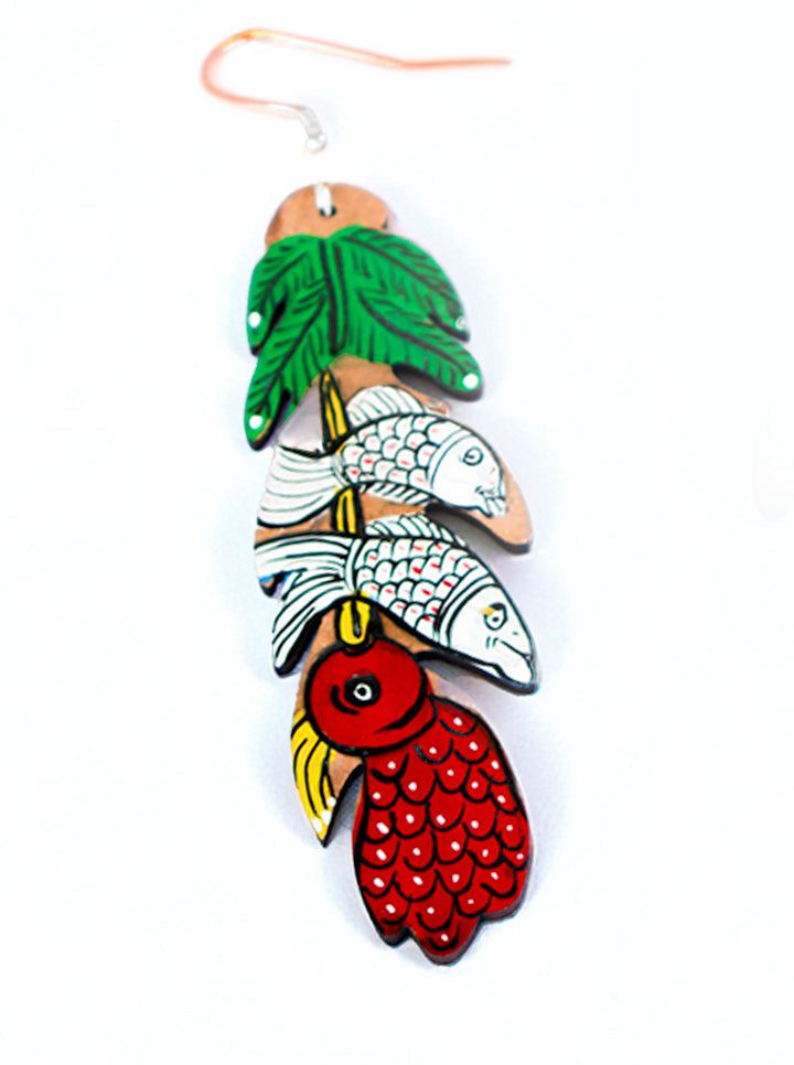 Hand-Painted Fish & Leaf Earrings