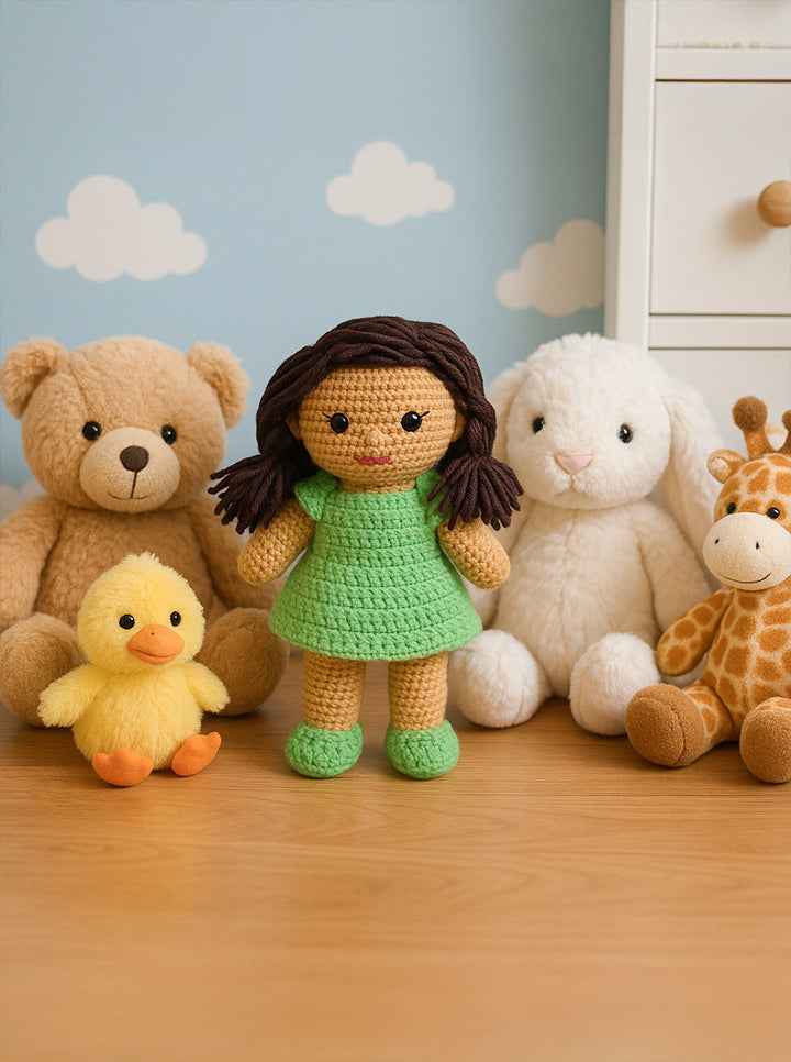 Handmade Crochet Doll – Green Frock Edition