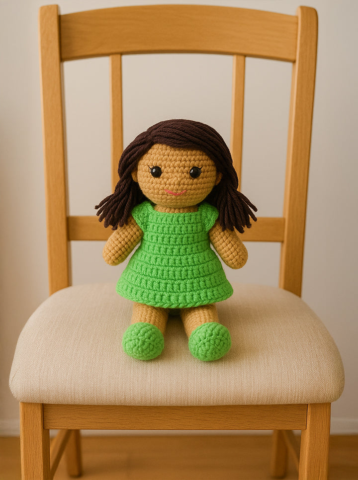 Handmade Crochet Doll – Green Frock Edition