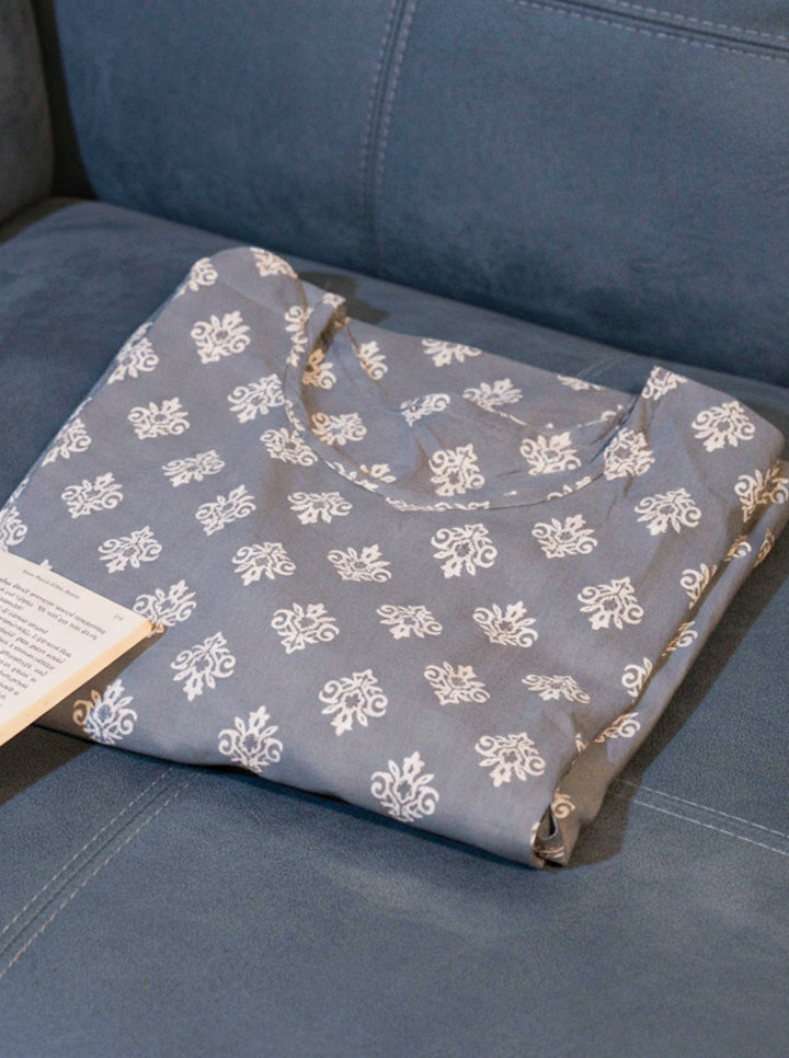 Grey Kurti with White Mughal Print