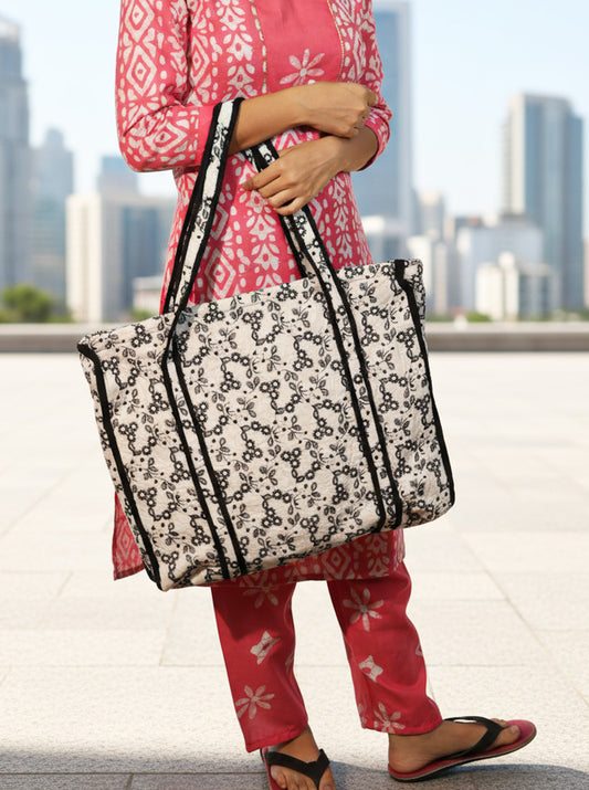Hand Stitched Tote Bag (Black And White)