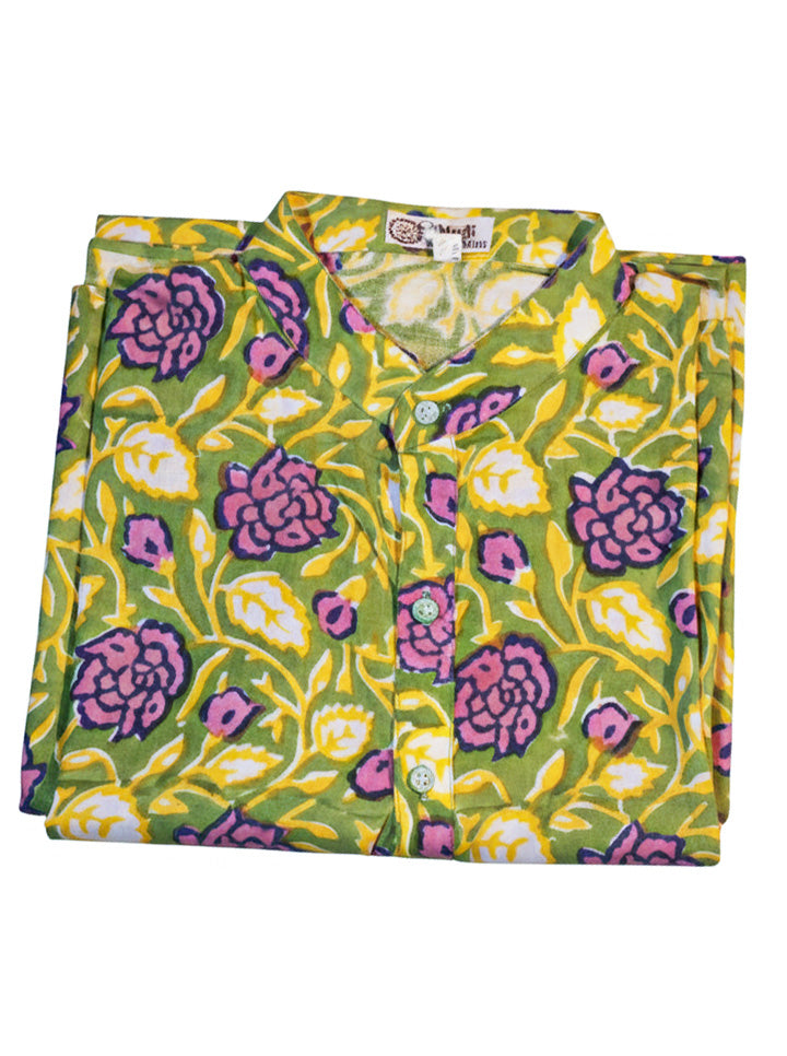 Green Kurti with Purple Floral Design