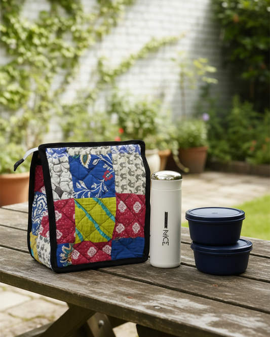 Handmade Lunch Box Carry Bag with Lunch Box & Water Bottle