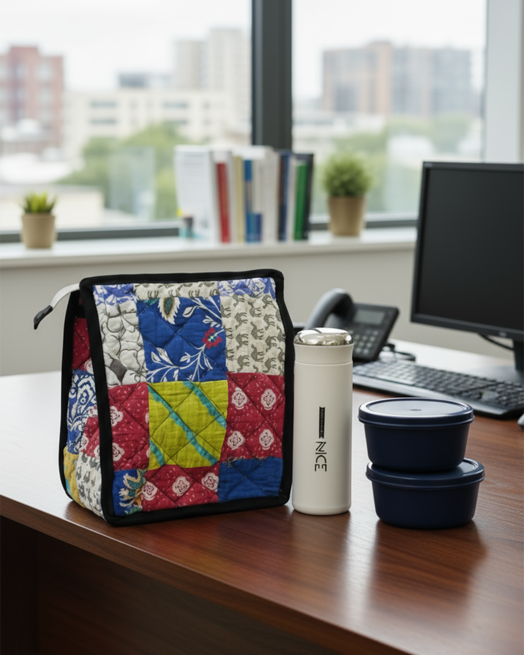 Handmade Lunch Box Carry Bag with Lunch Box & Water Bottle