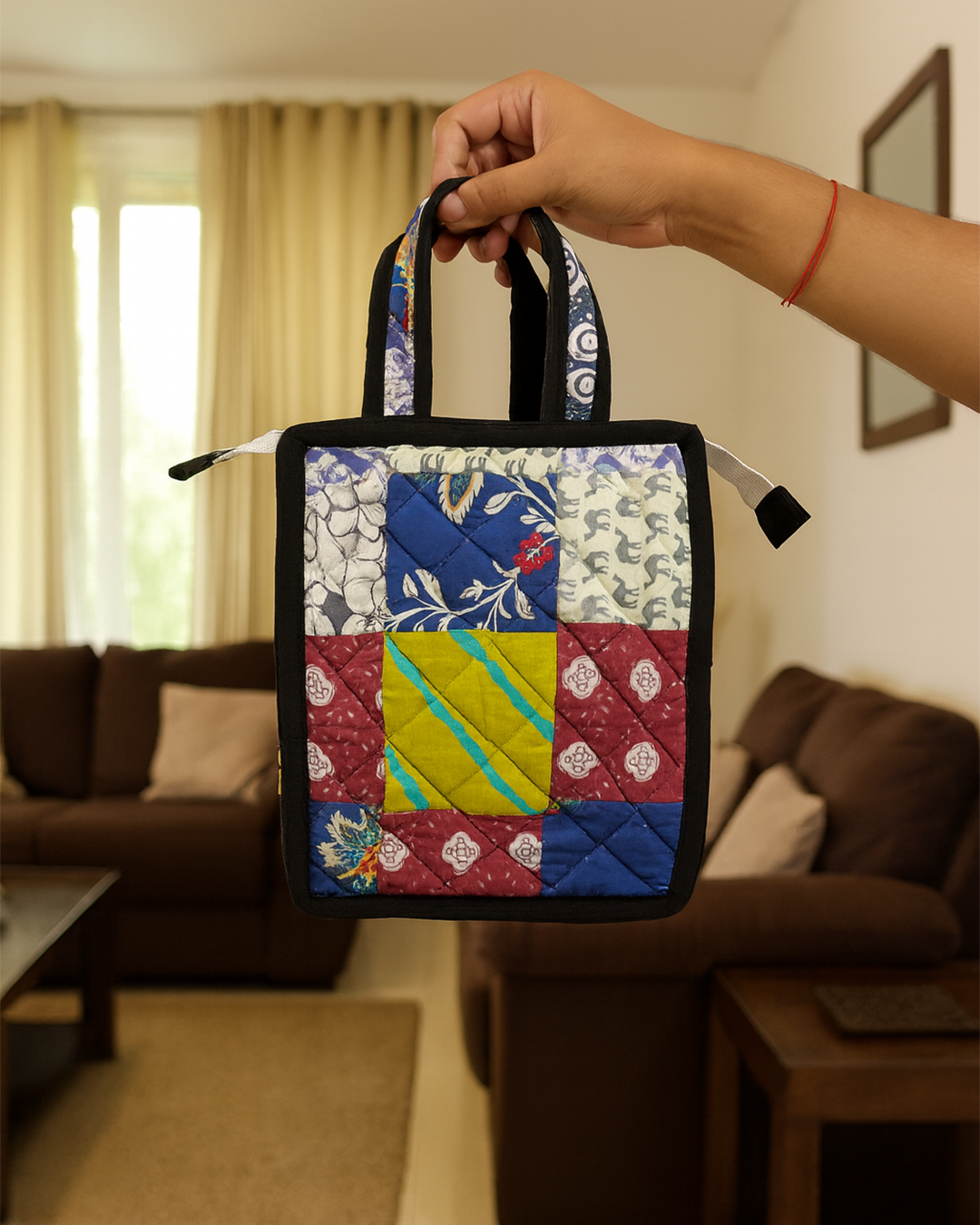 Handmade Lunch Box Carry Bag with Lunch Box & Water Bottle