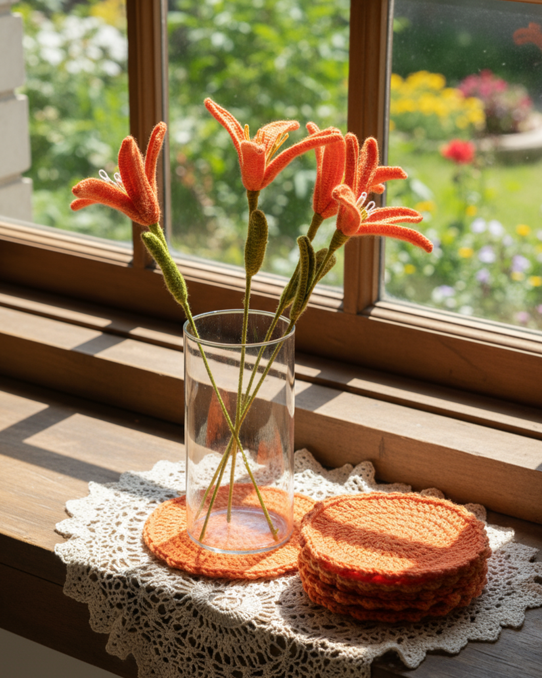 Handmade Crochet Orange Colour Lily – Elegant & Unique Floral Décor