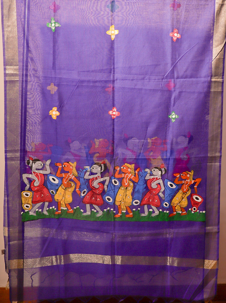 Pattachitra Handpainted Dupatta – Royal Blue