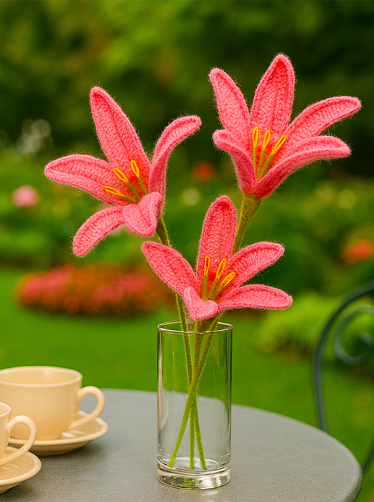Handmade Crochet Pink Lily – Bright & Elegant Everlasting Bloom