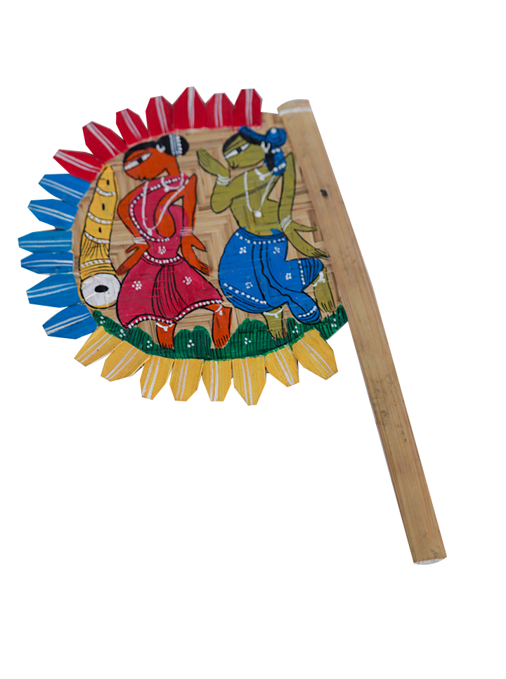 Handcrafted Pattachitra Bamboo Hand Fan Tribal Art (Red And Green)