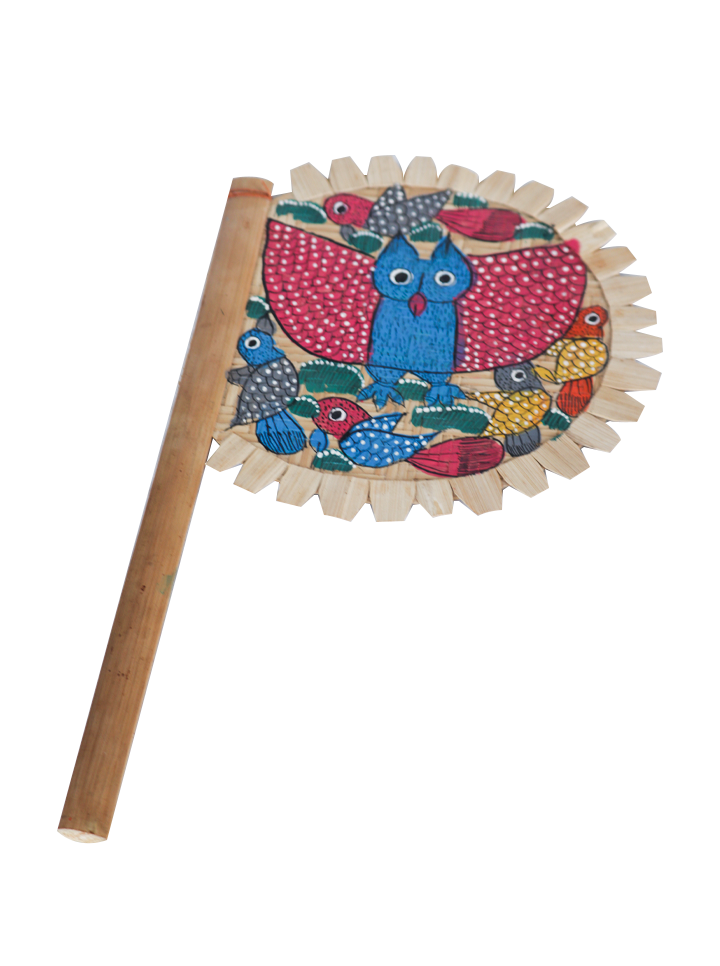 Hand Painted With Traditional Patachitra Motif Hand Fan (Owl and Bird)