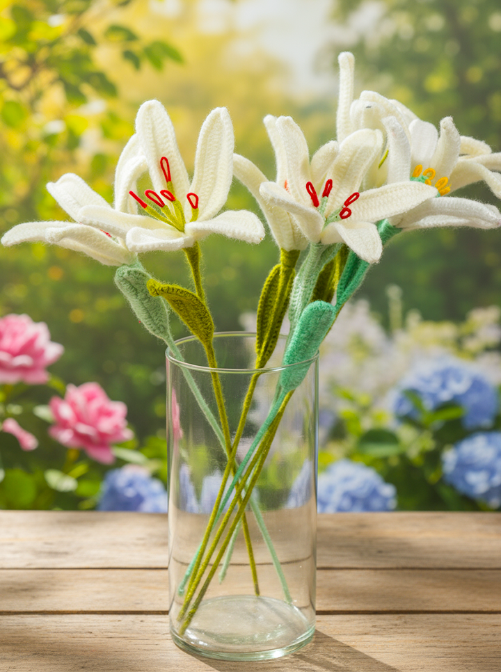 Handmade Crochet White Lily – Elegant Bloom for Timeless Décor