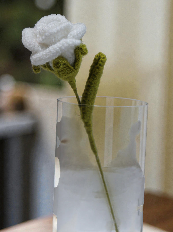 Handmade Crochet White Rose – Per Piece