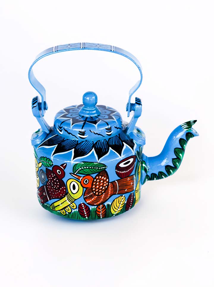 Hand-Painted Bird Pattachitra Kettle β A Fusion of Art & Functionality (Blue)