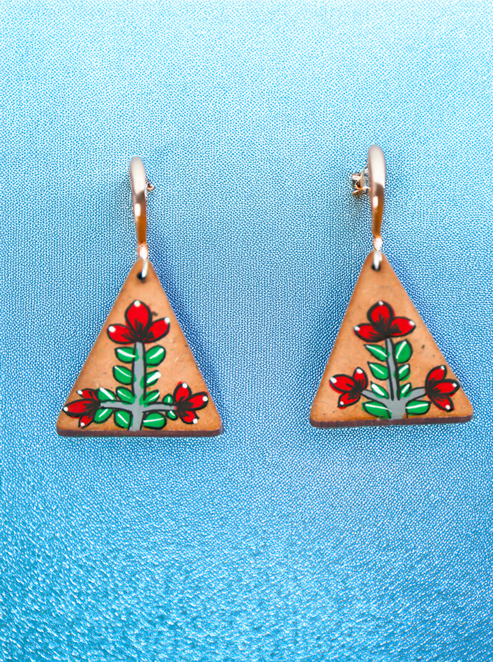 Hand-Painted Floral Triangle Earrings