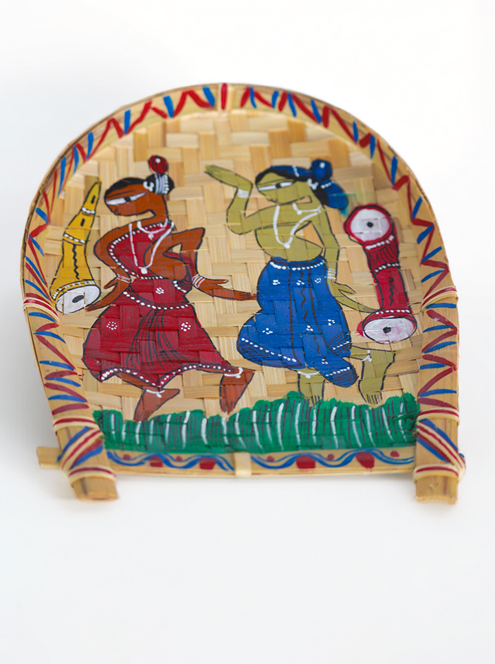 Hand-Painted Bamboo Wall Décor – Tribal Folk Art (Brown And Green)