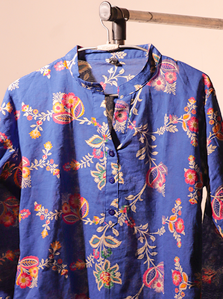 Handcrafted Indigo Blue Kaftan – Bold Blooms & Boho Spirit