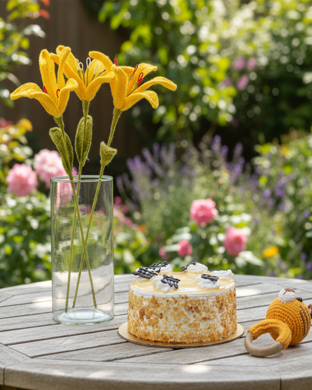 Handmade Crochet Flower Bouquet & Tiger Rattle