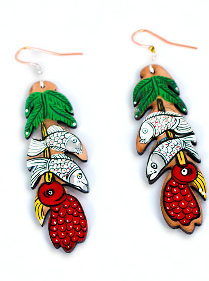 Hand-Painted Fish & Leaf Earrings