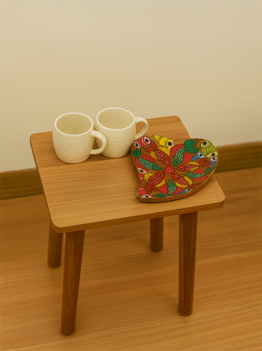 Hand-Painted Wooden Leaf-Shaped Tray with Cup Combo