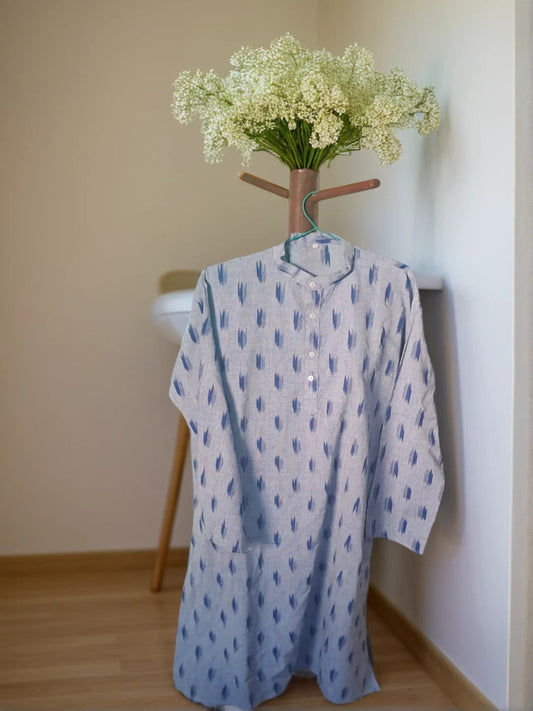 Ikat Cotton Kurta (Light Blue)
