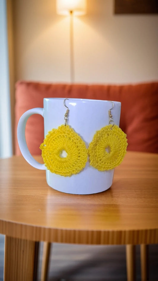 Handmade Crochet Yellow Earrings – Simple & Elegant