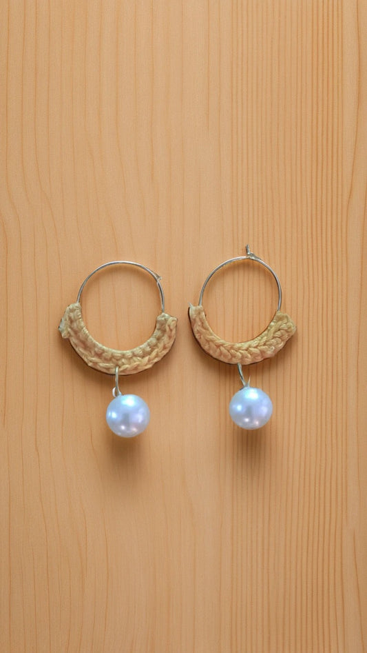 Handmade Crochet Pearl Hoop Earrings – Elegant & Timeless