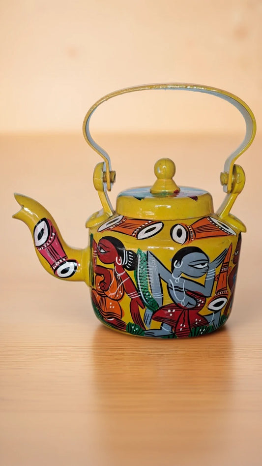 Hand-Painted Pattachitra Kettle – Tribal Folk Art Theme