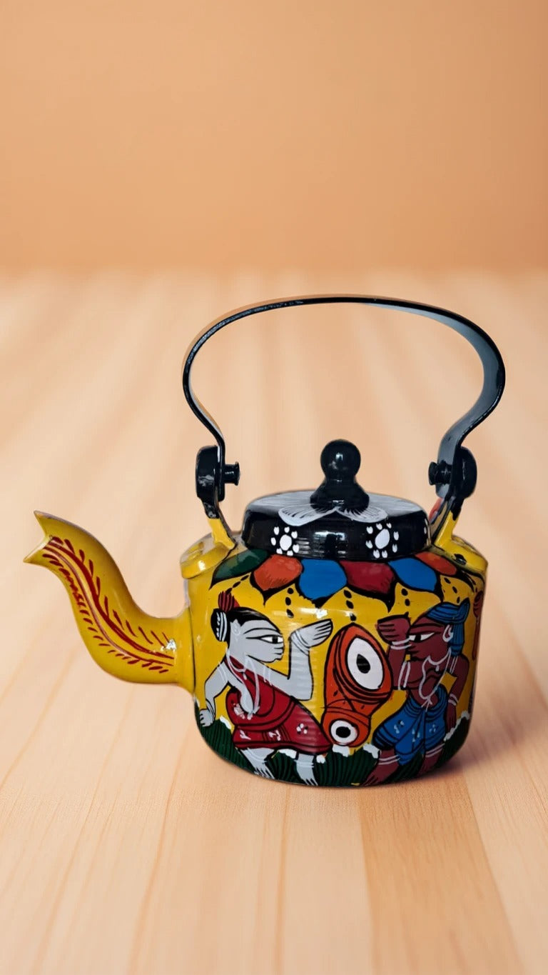 Hand-Painted Pattachitra Kettle – Tribal & Folk Art Theme