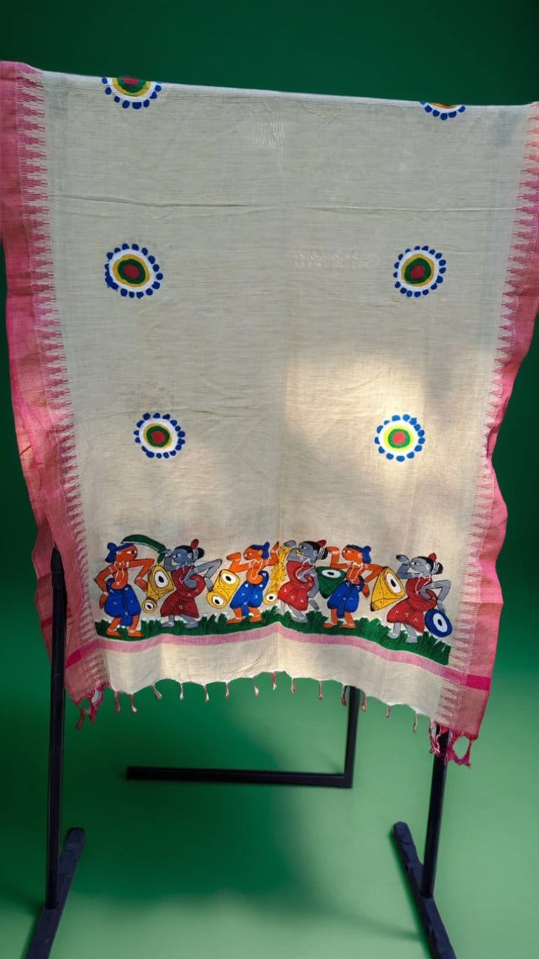 Hand-Painted Pattachitra Dupatta – Folk Dance Elegance