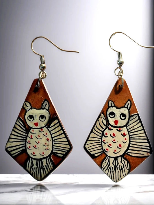 Hand-Painted Owl Earrings