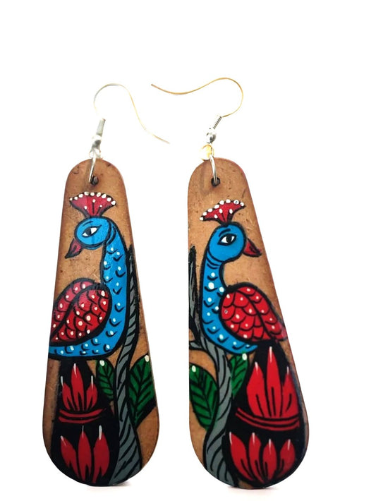 Hand-Painted Peacock Earrings