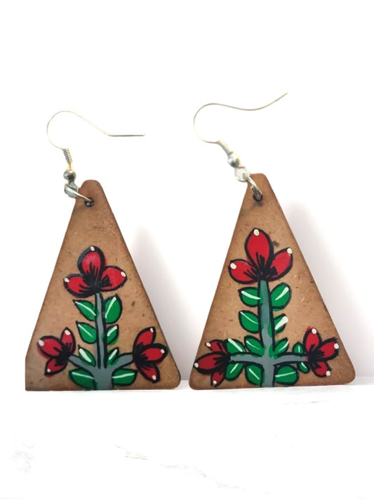 Hand-Painted Floral Triangle Earrings