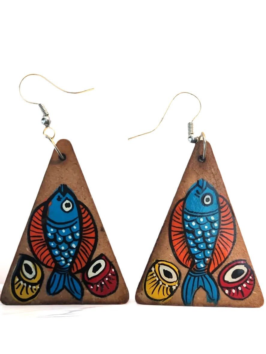 Hand-Painted Tribal Fish Earrings