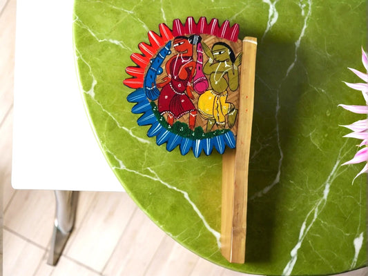 Hand-Painted Bamboo Hand Fan – Pattachitra Folk Art (Pink And Green)