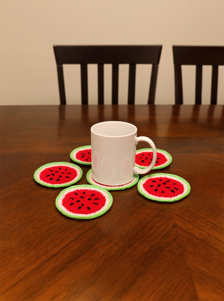Handmade Crochet Watermelon Coaster Set 6