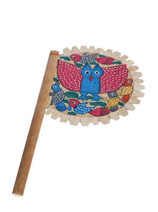 Hand Painted With Traditional Patachitra Motif Hand Fan (Owl and Bird)
