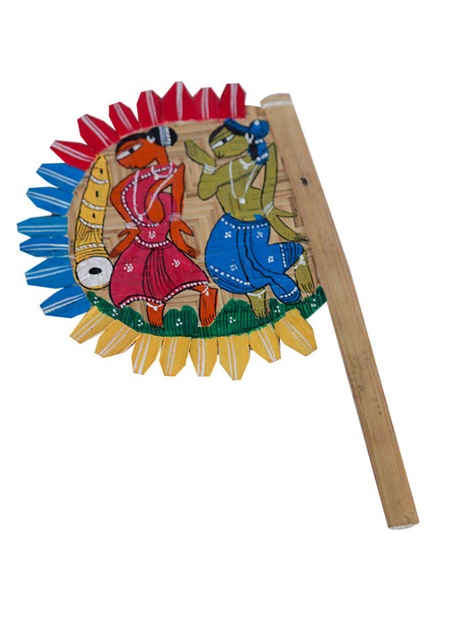Handcrafted Pattachitra Bamboo Hand Fan Tribal Art (Red And Green)