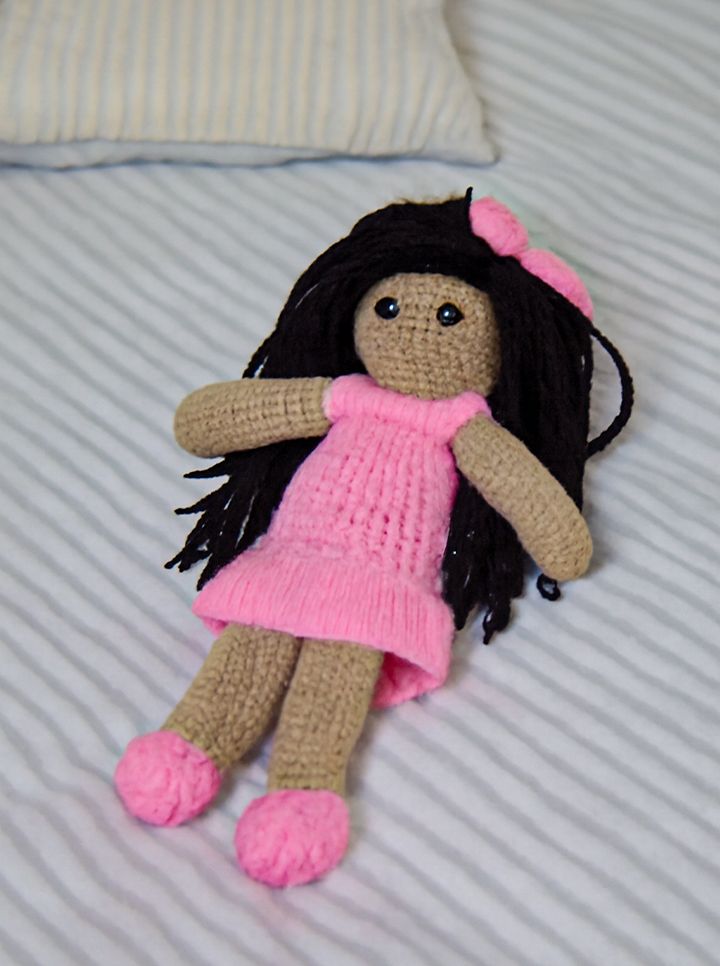 Handmade Crochet Doll in Pink Frock