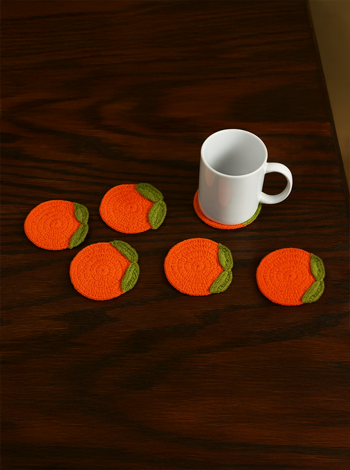 Handmade Crochet Orange Slice Coaster Set 6